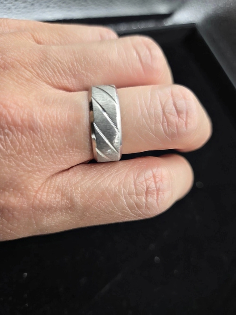 Silver Tone Steel Geometric Ring Size 9.5